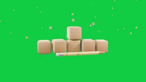 Stars appearing, beige cubes stacking while pencil sliding to form display on Stock Footage 339197948
