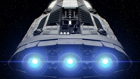 Stars on background, extraterrestrial sci-fi spaceship flies in Space Vídeo Stock 85069003