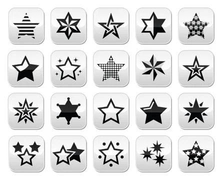 Stars black buttons with reflection isolated on white Stock Illustration