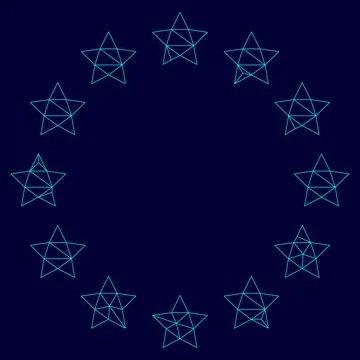 Stars in circle low poly triangulation triangulated polygonal electric cyan b Stock Illustration