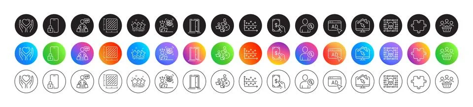 Stars, Dot plot and Puzzle line icons. For web app, printing. Round icon buttons Ilustración de archivo