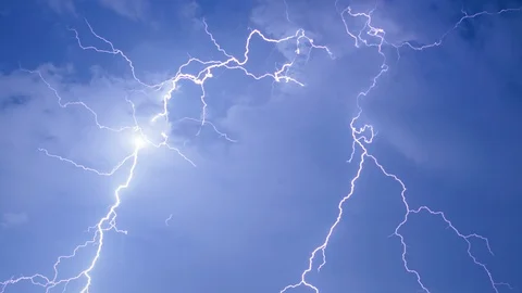 Stars fall into lightning strikes in stormy night clouds 4K Stock Footage 108487381