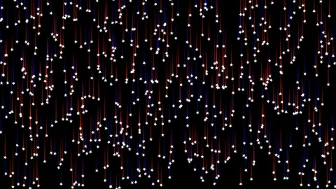 Stars Falling Down with Red and Blue Light Trails on a Black Background Видео 334959223