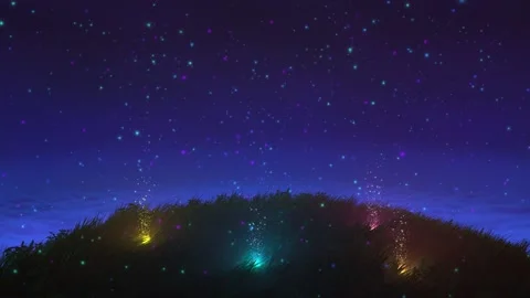 Stars on grassy hill with falling particles 動画素材 238039367