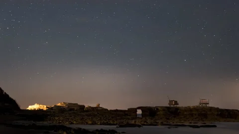 Stars Night Timelapse over "Diable Bridge", Charente, Saint Palais sur Mer Video stock 213977707