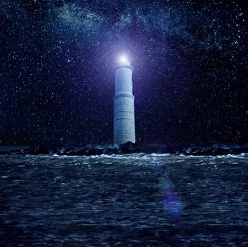 Stars over lighthouse Stock Photos