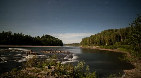 Stars over the mountain river Stock Footage 61347873