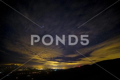 Stars over the Vale of Clwyd at night, North Wales Stock Photos