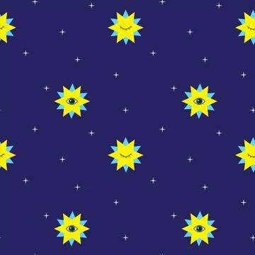 Stars pattern. Abstract vector background of a night sky with eyes Illustrazione stock