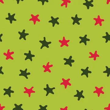 Stars pattern. Seamless vector illustration. Green and red elements on a light Stockillustratie
