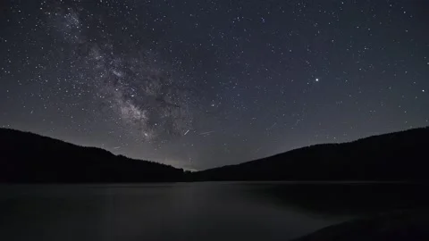 Stars, Planet Mars and the Milky Way over a Mountain Lake Night Time Lapse Stock Footage