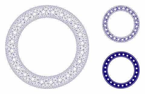Stars Round Frame Vector Mesh Network Model and Triangle Mosaic Icon Stock Illustration