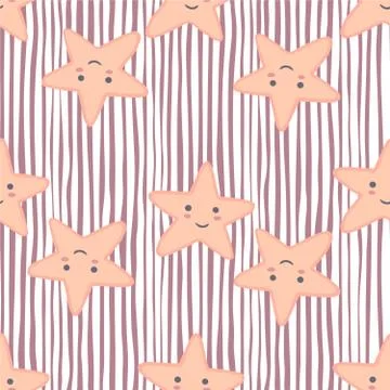 Stars seamless pattern in doodle style on stripes. Character star shapes elem Illustrazione stock