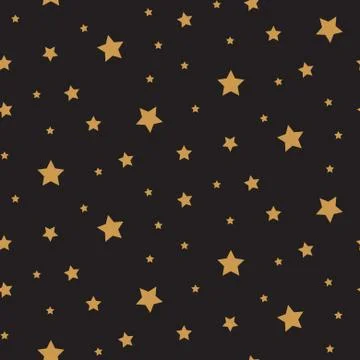 Stars seamless vector pattern background black and gold shapes in retro style. Illustrazione stock