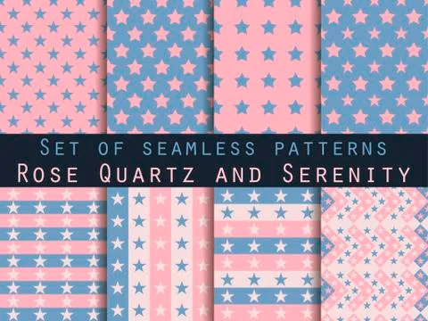 Stars. Set seamless patterns. Rose quartz and serenity violet Stock Illustration