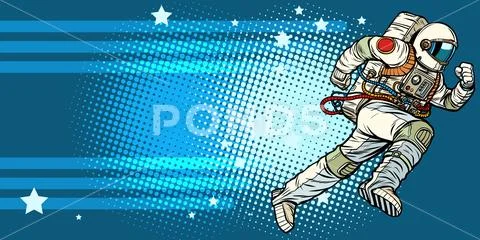 Stars space astronaut runs forward Stock Illustration