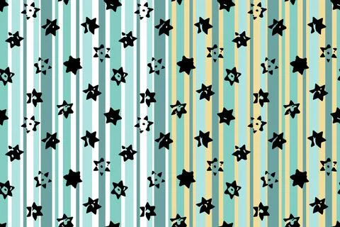 Stars, stripes seamless pattern. High quality trace images, black ink ikat Stock Illustration