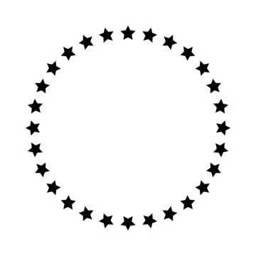 Stars of various sizes arranged in a circle. Round frame, border. Black star Stock Illustration