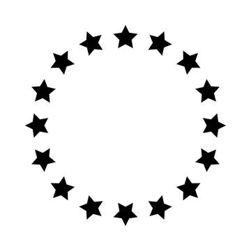 Stars of various sizes arranged in a circle. Round frame, border. Black star Stock Illustration