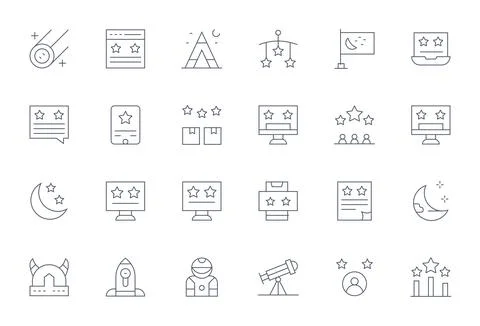 Stars Vector Graphics featuring 24 Thin Line Pixel Aligned Retina Ready Desig Illustrazione stock