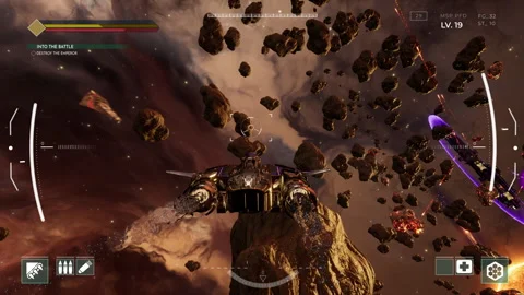 Starship destroying the enemy in a sci-fi action battle simulator level Stock Footage 289258251