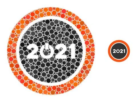 Start 2021 Round Button Mosaic of Round Pixels Illustrazione stock