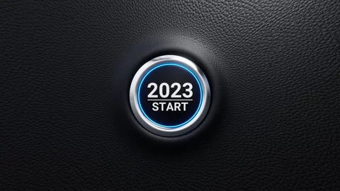 Start 2023 modern car button with blue glowing light, 4K 3D loop animation Video stock 247047002