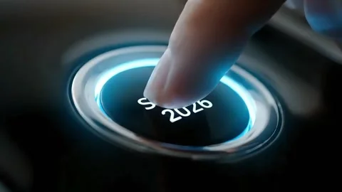 Start 2026 Button Pressed and Illuminated in Blue Light. Stock Footage 317801225