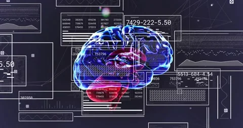 Start 3D brain floating, panels sliding waves moving code pulsing overlays Stock Footage 320089166