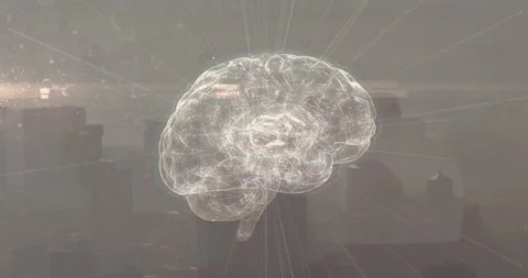 On start 3D brain rotating, tilting, pulsing, sending rays, showing neural links Stock Footage 328233675