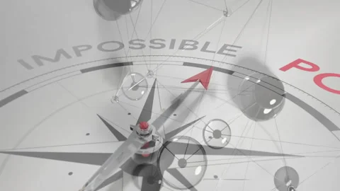 On start 3D compass rotating, spheres drifting and pointer aligning toward Stock Footage 310433785