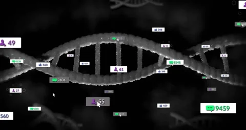 On start 3D DNA helix rotating as user comment thumbsup counts updating and Stock Footage 310972191