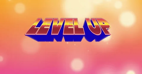 At start 3D LEVEL UP text transitioning from white to red sparkles drifting to Stock Footage 310994035