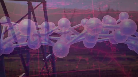 At start 3D molecular model rotating to reveal clusters while red code overlay Stock Footage 317369438