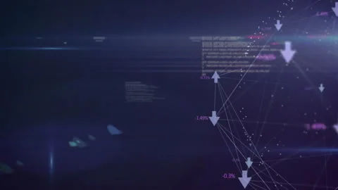 At start abstract data network forming nodes and arrows updating values while Stock Footage 309677954