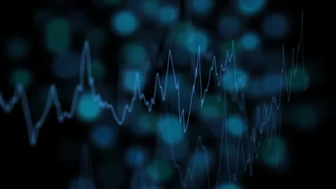 On start abstract visualizer animating cyan bokeh pulsing while waveform rising Stockbeeldmateriaal 335211652