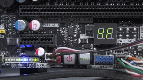 Start up and Begin work hardware Computer PC. close up to Motherboard  Stock Footage 116358953