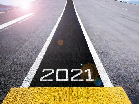 Start and look ahead to the future in new year two thousand twenty one (2021) Stock Photos