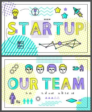 Start Up and Our Team Set Vector Illustration Ilustração Stock