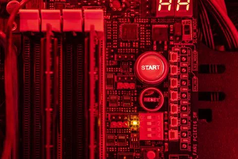 Start and reset button inside a pc 3 Stock Photos