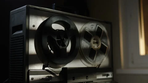 Start and stop play old reel tape recorder plays magnetic tape record. Front Stock Footage 172556170