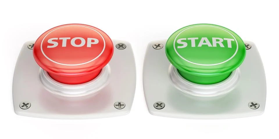 Start and stop push button, 3D rendering Illustrazione stock