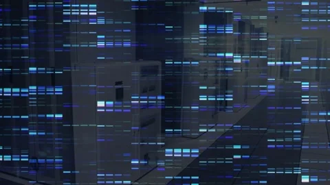 On start animated data-code overlay floating across server corridor showing Stock Footage 317593163