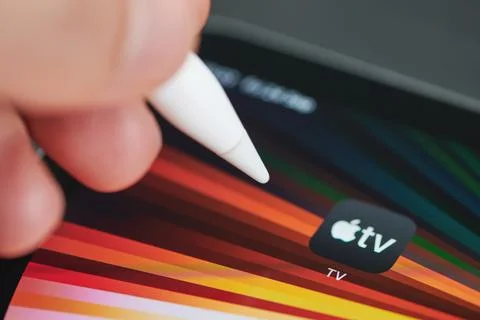 Start apple tv plus app on ipad panel Stock Photos