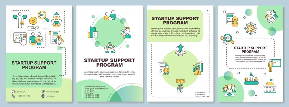 Start-up assistance program green brochure template Stock Illustration