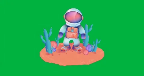 At start astronaut standing on orange patch in space scene against transparent Stock Footage 317362731