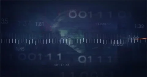On start audio bars appearing, binary digits drifting, colored line graph Stock Footage 312713005