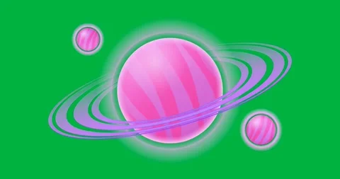 On start aura, pixels shimmering around pink planet, moons showing energy on Vídeo Stock 317212552