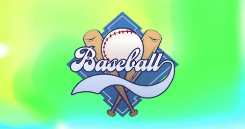 At start baseball logo staying fixed with gradient background shifting hues to Stock Footage 315529835