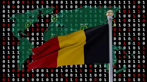 On start Belgian flag flapping while binary overlay, markers remaining static, Stock Footage 338365862